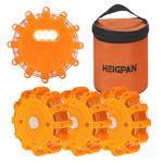 4 Pack LED Road Flares Emergency Lights Roadside Warning Safety Emergency Disc Beacon Flashing Flare Kit for Car Truck Boat with Magnetic Base, Hook Carrying Bag 9 Flash Modes(Batteries Not Included)