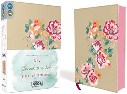 NIV, Journal the Word Bible for Teen Girls, Leathersoft over Board, Gold/Floral, Red Letter: Includes Over 450 Journaling Prompts!