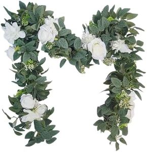 NoriStyle Artificial White Flowers Garland with Green Leaves for Home Wedding Decorations, 2 Packs Hanging Fake Rose Leaf Floral Vines for Spring Summer Indoor Outdoor Decor