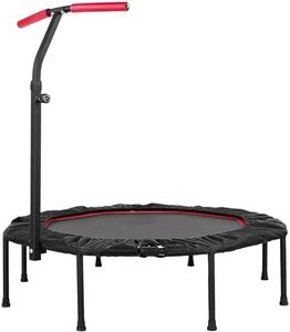 LIFERUN Fitness Trampoline Klappbar,Ø128cm Mini Trampolin Indoor/Outdoor,Leise Gummiseilfederung,Höhenverstellbaren Griffen,150kg Belastbar für Erwachsene Jumping,Training,Rot