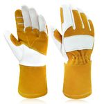 Intra-FIT Cowhide MIG Welding Gloves, Grain Leather Reinforcement on Palm and Index Finger, Long Cuff for Extra Protection for Forearm