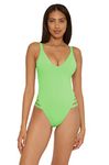 Becca by Rebecca Virtue Women's Color Prism High Leg One Piece Swimsuit, Green, Small