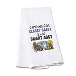 G2TUP Funny Camping Kitchen Towel, Camping Girl Classy Sassy and A Little Bit Smart Assy Flour Sack Dish Towel, Camping Lover Tea Towel, RV Trailer Gift (Camping Girl Classy Sassy)