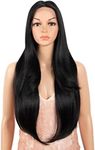 Style Icon Lace Front Wig for Women Human Hair Quality Wigs for Black Women Synthetic Hair Straight 27 inches Middle Part Heat Resistant Fibers Black Color