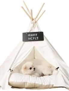 Pet Teepee with Soft Cushion for Dogs, Cats, Rabbits and Puppies, Portable Pet Tent, White Dog Tent. Pet House with Bed, Washable Dog Teepee, Portable Dog House (White)