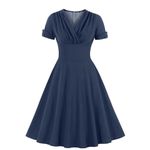 Wellwits Women's Ruched Wrap Work Cocktail Vintage Dress Grey Blue 3XL Plus