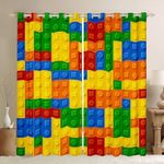 Feelyou Colorful Toy Printed Curtains for Bedroom Living Room Building Window Drapes Fun Brick 3D Design Window Curtains Kids Living Room Window Treatment Panels(2 Panels, 52 x 63 Inch)