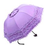 WANLIAN Ladies Umbrella Lace Parasol Folding Umbrella Sun Shade Anti-uv Dome (purple)