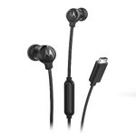 Motorola Sound 3C-S Wired Earbuds with Microphone - Lightweight Silicone Corded Earbuds with Non-Tangle Flat Cable, USB-C Cord, Clear Bass Sound Earbuds Wired Style - Black