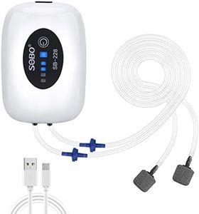Hismee Aquarium Air Pump Rechargeable Portable Fish Tank Air Pump USB Aerator Battery Aquarium Bubbler 2 Outlets with Stones/Tubes/Check Valve for Fish Tank,Fishing,Fish Transportation,Power Outage