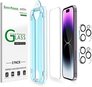 [2+2 Pack] amFilm OneTouch for iPhone 14 Pro 6.1" Glass Screen Protector with Camera Lens Protector. Easiest to Installation, Bubble Free and Full Coverage Case Friendly