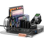 Alxum 140W USB C Charging Station-10 Port Fast Tablet Charging Station with QC 3.0 & PD 60W+45W+30W,Multi Charger Station with Adjustable Dividers Compatible for Laptop,iPad,Tablet,iwatch,Cell Phone