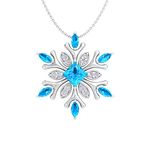 Silver Smile Sterling Silver Snowflake Necklace - 1.2 Carat Natural White & Swiss Blue Topaz Pendant - Frozen Necklace Jewelry for Women and Girls - Necklace for Christmas & Birthday Gift