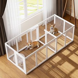 ClimbHope Clear Acrylic Dog Playpen Indoor, Puppy Cat Small Pet Play Pen, Pet Cat Playpen for Rabbits, Dog Fence Crate Kennel Whelping Cage (30", White, 16 Panel)