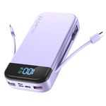 Portable Charger 32000mAh, BLJIB 22.5W QC 3.0 PD 20W Smart LED Display Fast Charging Built in Cables Power Bank, External Battery Pack Charge 5 Devices Compatible with Cellphones (Purple)