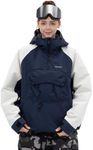 SNOWVERB Womens Snowboard Baggy Anorak Half-zipper Snow Jackets Camo Leopard Waterproof Mountain Ski Coats with Hood (US, Alpha, Large, Regular, Regular, Blue/Off-white)