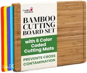 Bamboo Wood Cutting Board Set, Bamboo with 6 Color Coded Flexible Plastic Chopping Mats with Food Icons, Wooden Cutting Boards For Kitchen, Wooden Chopping Board Set Non Toxic Dishwasher Safe