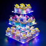 OLACHIKKO Cupcake Stand, 3-Tier Cupcake Holder with LED light String, Cupcake Stand for 24 Cupcakes-Dessert Tower-Pastry Stand-Cupcake Tier Stand for Wedding, Birthday party ( Colorful Light)