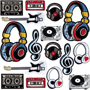 PAGOW 16Pcs Iron on Patches for Jackets Hip hop, Music Series Embroidery Patch Suitable for Clothes Dress Hat Pants Shoes Curtain, DIY Embroidery Patch Sewing Craft Decoration