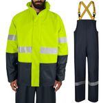 Navis Marine Workwear Rain Suit for Men Heavy Duty Waterproof Jacket with Pants 3 Pieces (Fluorescent Yellow, X-Large)