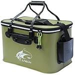 Fishing Bucket, 23L/30L/38L Foldable Fish Bucket,Live Fish Container Multi-Functional Live Fish Bait Bucket,Outdoor Camping EVA Fishing Bag and Fish Protection Bucket (ArmyGreen / 30L)