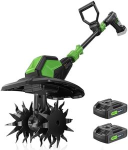 20V Cordless Tiller Cultivator, Lightweight 360RPM Electric Garden Tiller with 2 * 2.0Ah Batteries, 9" Width, 6.6" Depth, 48 Steel Tines Mini Rototiller for Weeding, Gardening & Soil Cultivation Green