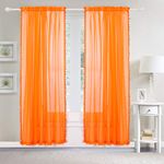 Elegant Comfort Luxurious Pom Pom Tassled Sheer Curtain/Panel with 2" Rod Pocket - Set of 2 Curtain Panels for Living Room, Bedroom