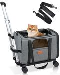 Morpilot Cat Carrier with Wheels Airline Approved, Pet Dog Carrier with Wheels for Small Dogs, Rolling Cat Carrier for Large Cats Puppy Stroller Detachable and Foldable Pet Travel Bag Dark Gray