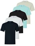 BRAND KRUZE Mens T-Shirt Regular Fit Plain Cotton Tee Crew Neck Top Casual Short Sleeve T Shirt KZTS138 Tshirt BLK/Gry/Sky/NVY/WHT L (5 Pack)