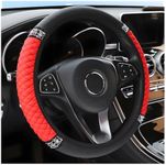 Osilly Bling Car Steering Wheel Cover, 15 Inch Rhinestones Soft Leather Elastic Steering Wheel Protector, Sparkly Crystal Diamond for Women Girls, Car Interior Accessories for Most Cars (Red)