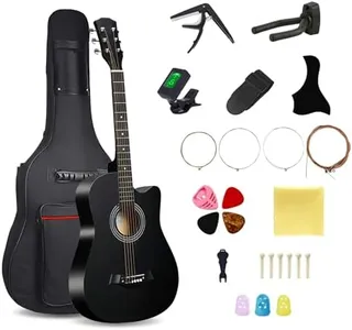 38inch Wood Acoustic Guitar, 6 Steel-String Acoustic Guitar With Guitar Bag, Elementary Tutorial of Folk Guitar for Beginners and Adults. (Black)