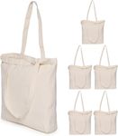 KOOLMOX Heavy Duty Canvas Tote Bag with Zipper, Reinforced Handles Widen Bottom, 13.5x13.5x3.5 Canvas Tote Bag, Grocery Shopping Beach Reusable Totes Bags Vacation Bag Plain Solid Beige, 6 Pack