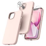 TOCOL [5 in 1 Compatible with iPhone 13 Case for Women, 2 Pack Screen Protector + 2 Pack Camera Lens Protector, Slim Liquid Silicone Phone Case iPhone 13, [Anti-Scratch] [Drop Protection], Chalk Pink