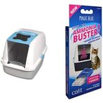 Catit Style Hooded Cat Pan/ Litter Tray/ Litter Box, 57L x 46.5H x 39W, Blue and Ammonia Buster