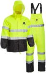 John Deere Unisex High Visability ANSI Class III Rain Suit Jacket and Bib with Color Block, High Visability, Water Resistant, and Reflective 3M Tape, Yellow, Black, X-Large (JD44530/XL)