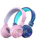 iClever 2 Pack Bluetooth Kids Headphones, Colorful Lights LED Kids Wireless Headphones with MIC, Volume Control, Foldable, Children Headsets for School/Travel