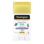 Neutrogena Sheer Zinc Oxide Kids Mineral Sunscreen Stick, Broad Spectrum SPF 50+ & UVA/UVB Protection & Water Resistant with Residue-Free, No-Mess Application, Oil- & Paraben-Free, oz