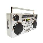 GPO Brooklyn 1980s Style Boombox CD Tape Player, Portable Dab Radio with FM and DAB+ Radio, USB Recording, Bluetooth Receiver, AUX-IN, Twin Speakers, Silver