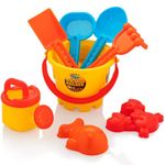 Storio Beach Sand Toys Castle Play Set with Fish, Crab Moulds for Kids & Toddlers, Useful for Gardening & Outdoor Tool Kit (JCB Construction Theme), Multicolor