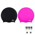 Reymand 2 Pack Extra Large Swimming Cap for Braids and Dreadlocks, Silicone Swimming Hat for Long Hair, Weaves,Curls & Afros, Waterproof Adult Swim Cap Bathing Caps for Women Men(Black+Rose）