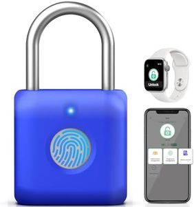 Pothunder Fingerprint Padlock, Smart Padlock, Locker Lock, Fingerprint Lock with APP Unlock, USB Rechargeable, Suitable for Gym Locker, Locker(Sapphire Blue)