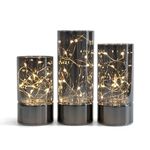 Rhytsing Set of 3 Glass Cylinder Lanterns with Fairy Lights, Decorative Table Lamp Flameless Candle with Timer Function