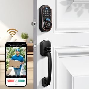 Keyless Entry Door Lock Deadbolt with Handle Set - WiFi Door Lock with Camera - 5 in 1 Camera+Doorbell+Fingerprint Keyless Entry Door Lock, App Control, Auto Lock Easy to Instal, Waterproof