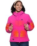 DEWBU Heated Jacket for Women with 12V Battery Pack Winter Outdoor Soft Shell Electric Heating Coat, Women's Rose Red, L