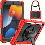 SEYMCY Case for iPad 9th/8th/7th Generation 10.2 inch, Shockproof Sturdy Case with Rotating Hand Strap/Stand, Screen Protector, Shoulder Strap, Pen Holder for iPad 9/8/7 Case 2021/2020/2019, Red