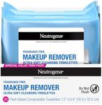 Neutrogena Cleansing Fragrance Free Makeup Remover Face Wipes, Cleansing Facial Towelettes for Waterproof Makeup, Alcohol-Free, Unscented, 100% Plant-Based Fibers, Twin Pack, 2 x 25 ct