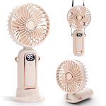 Yeahchic Handheld Fan, Portable USB Desk Fan with 5 Speeds, Rechargeable Mini Fan with LED Display for Stylish Girl Women Men Home Office Travel - Beige