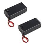 HALJIA 2Pcs 9V Battery Holder Box Case With Cover Switch On/Off Wire Lead