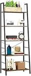 HOMEFORT Ladder Shelf, 5-Tier Bookshelf, Freestanding Display Plant Shelf, Wood Bookcase with Metal Frame for Living Room, Office, Rustic Brown