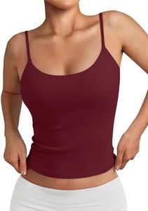 Trendy Queen Double Lined Adjustable Spaghetti Strap Tank Top for Women Cute Summer Basic Crop Top for Teen Workout Going Out Burgundy L